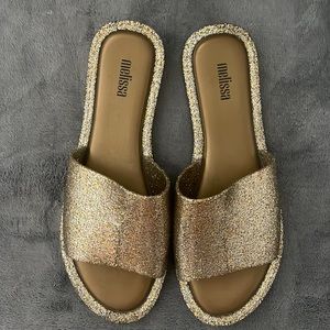 Melissa sparkly gold women’s beach slides size 7